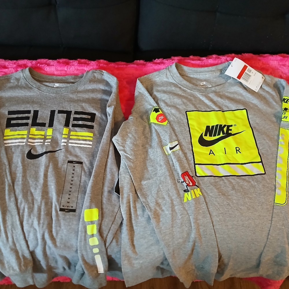 NEW Nike Kids Gray and Neon Yellow Long Sleeve Tees. M/L